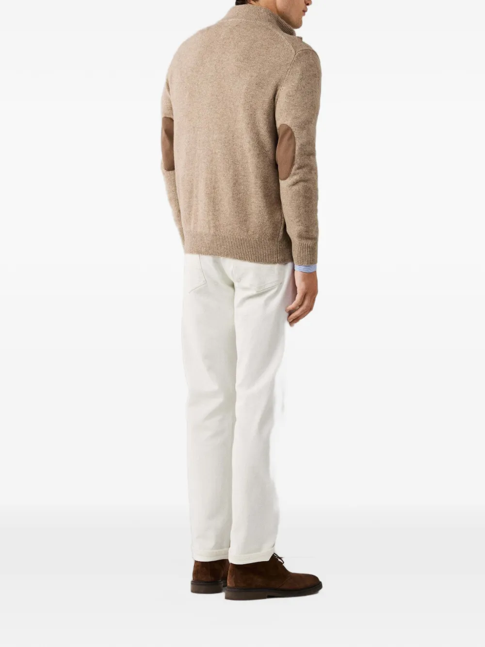 Hackett London zip-up lambswool cardigan Beige