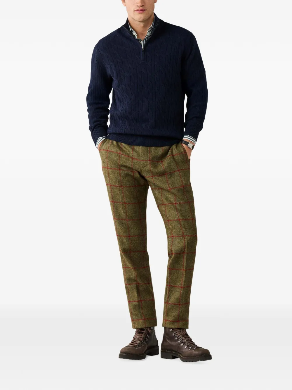 Hackett London cable-knit quarter-zip sweater Blauw