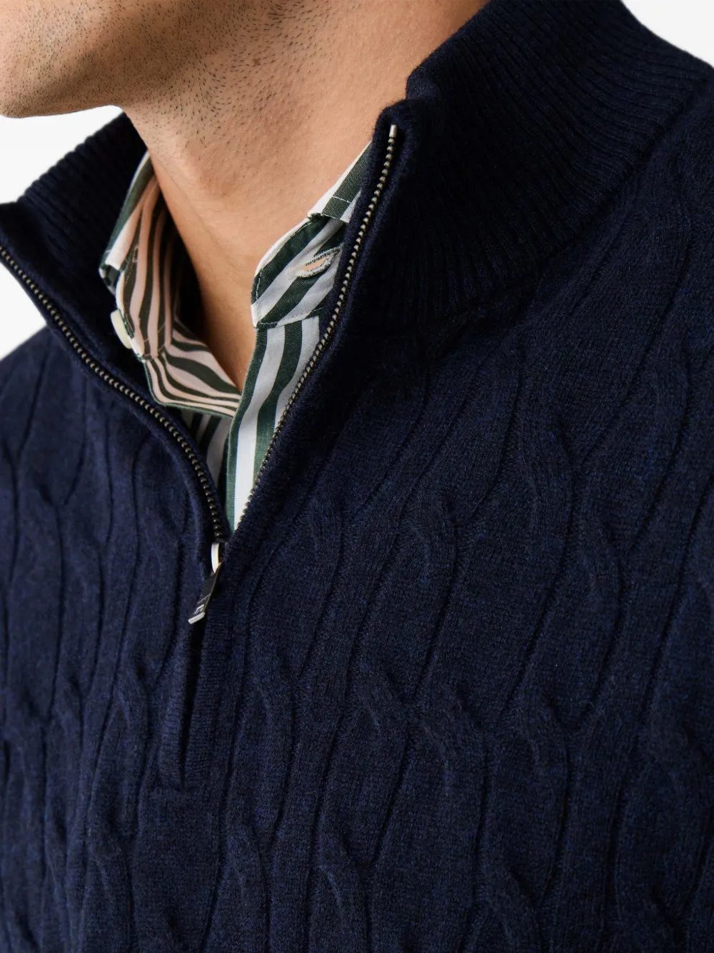Hackett London cable-knit quarter-zip sweater Blauw