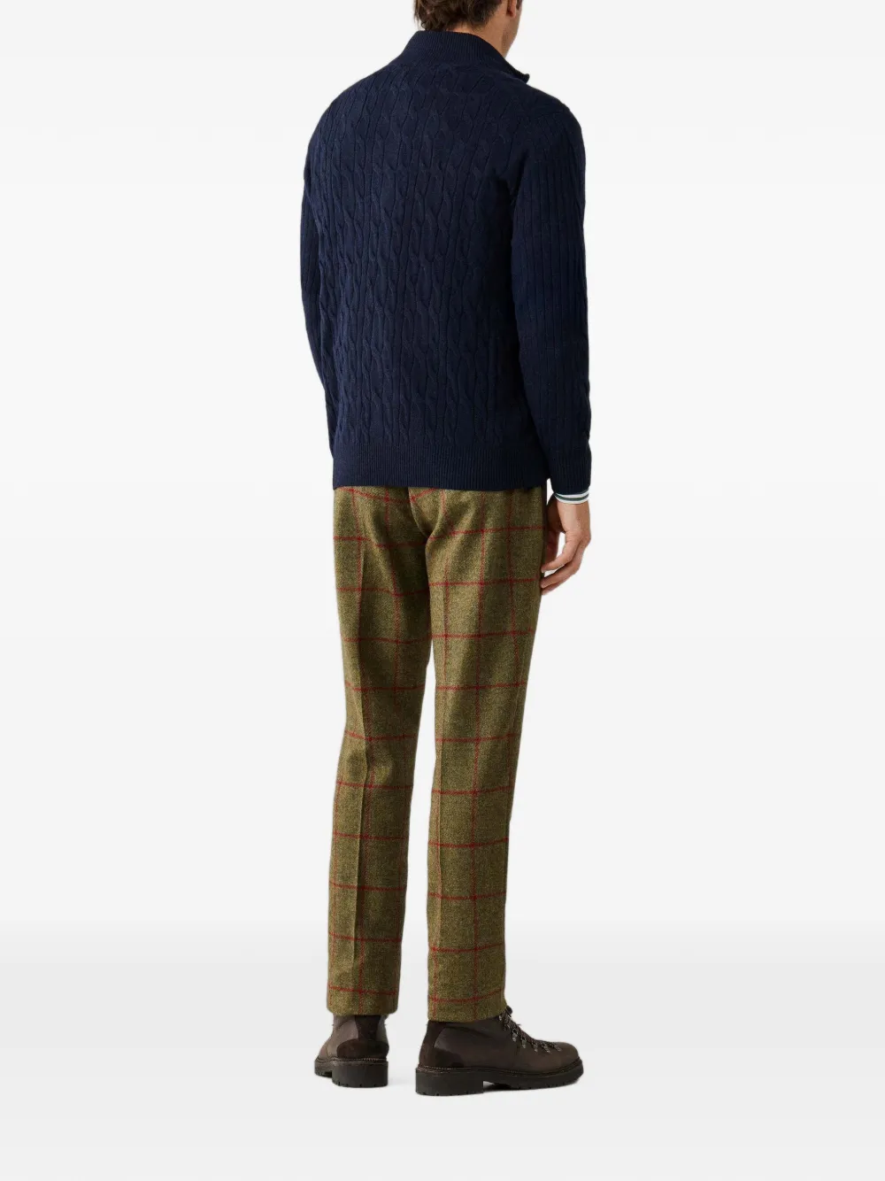 Hackett London cable-knit quarter-zip sweater Blauw