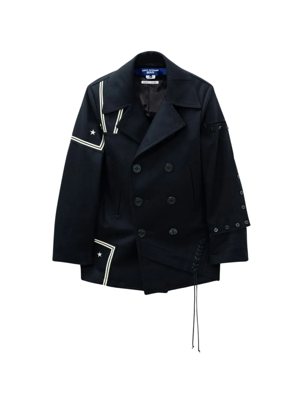 Junya Watanabe MAN Jack met dubbele rij knopen en opgestikt detail Blauw