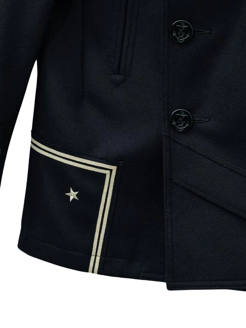 Junya Watanabe MAN Jack met dubbele rij knopen en opgestikt detail Blauw