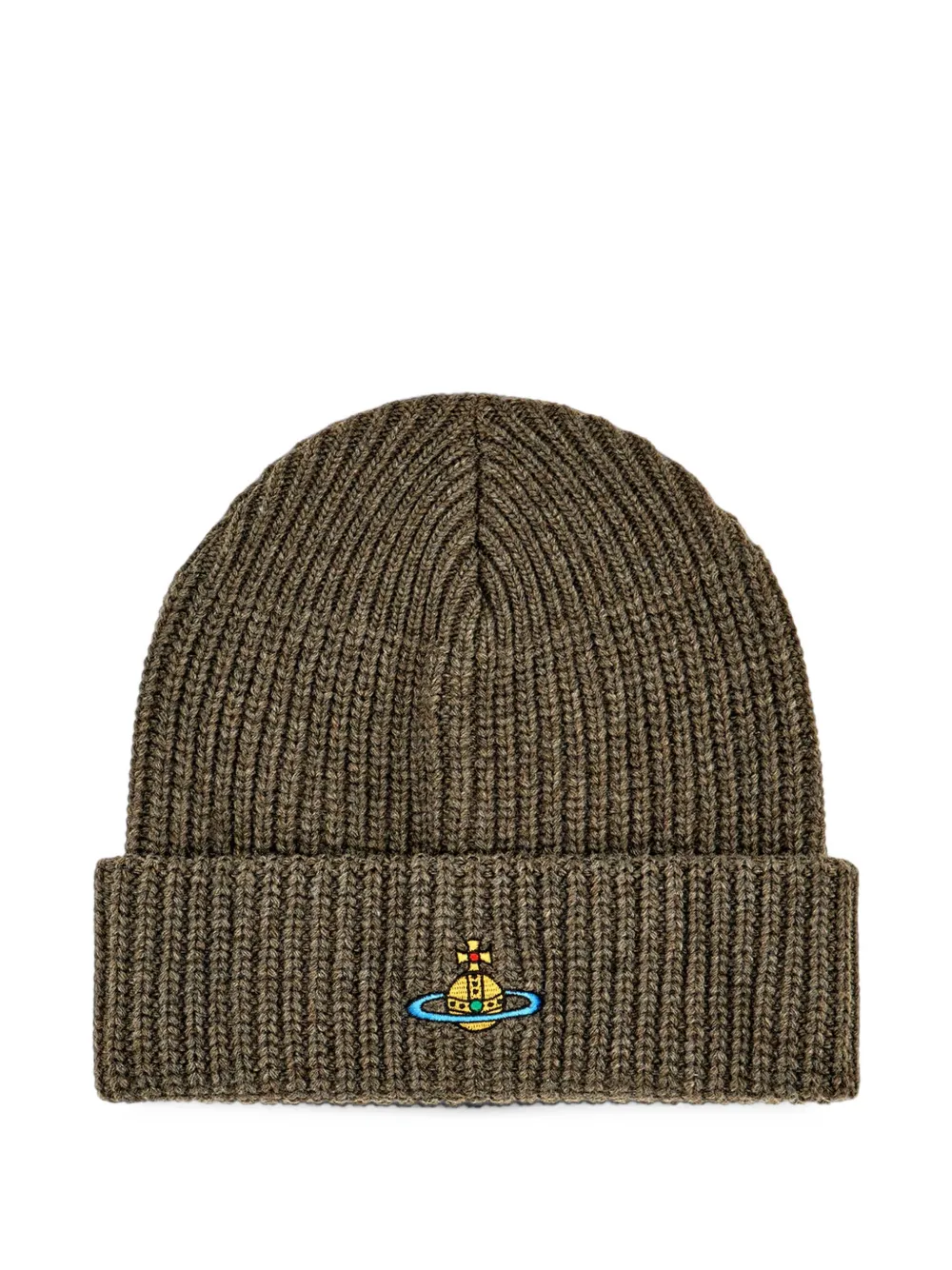 Vivienne Westwood Orb-embroidered ribbed beanie hat Bruin
