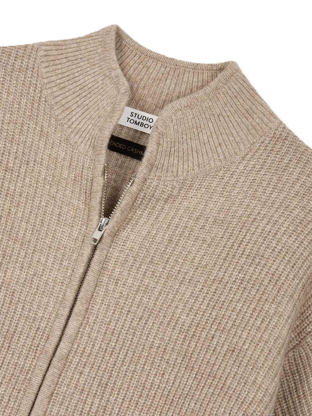 TOMBOY ribbed-knit zip-up cardigan Beige