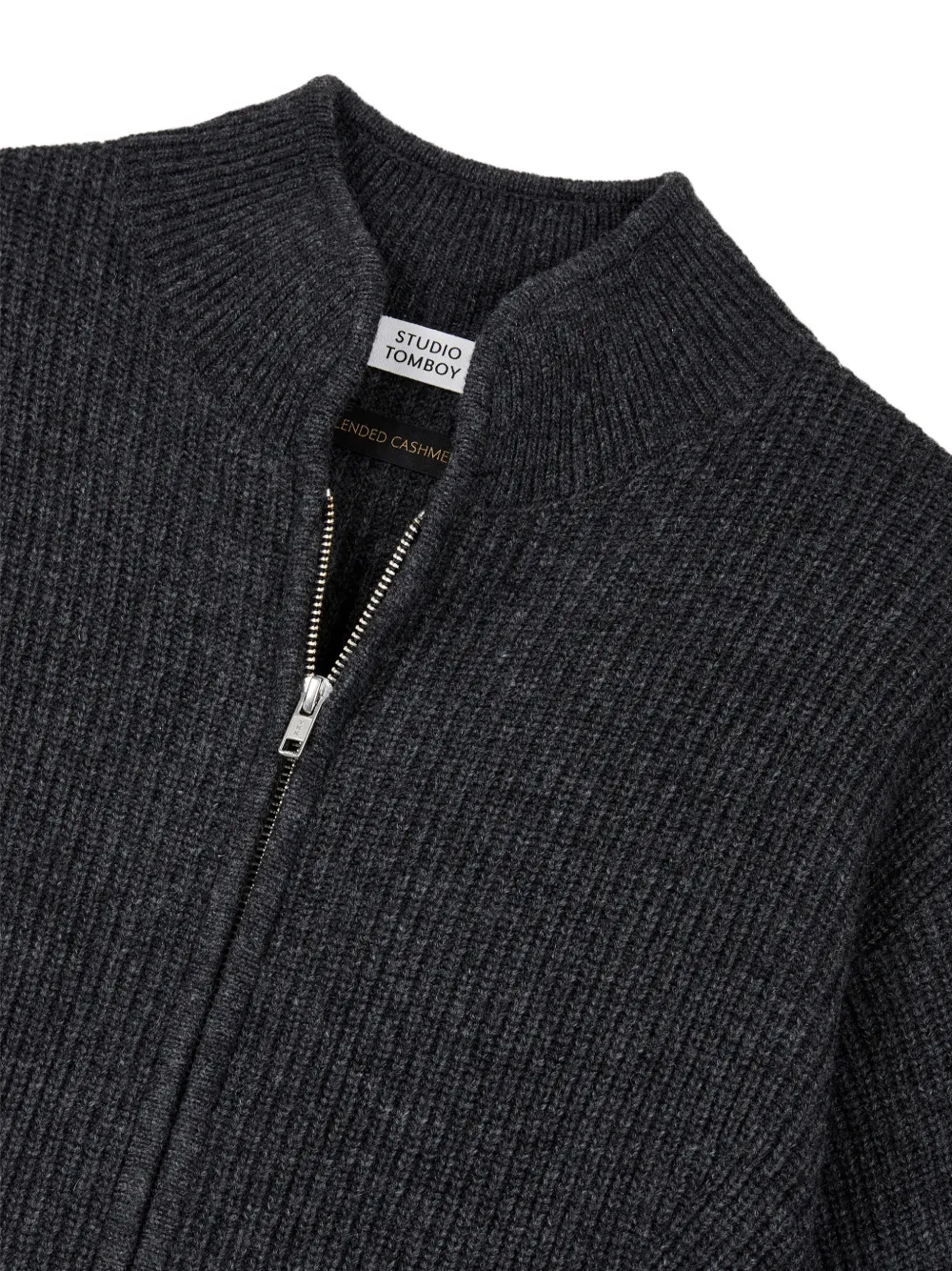 TOMBOY ribbed-knit zip-up cardigan Grijs