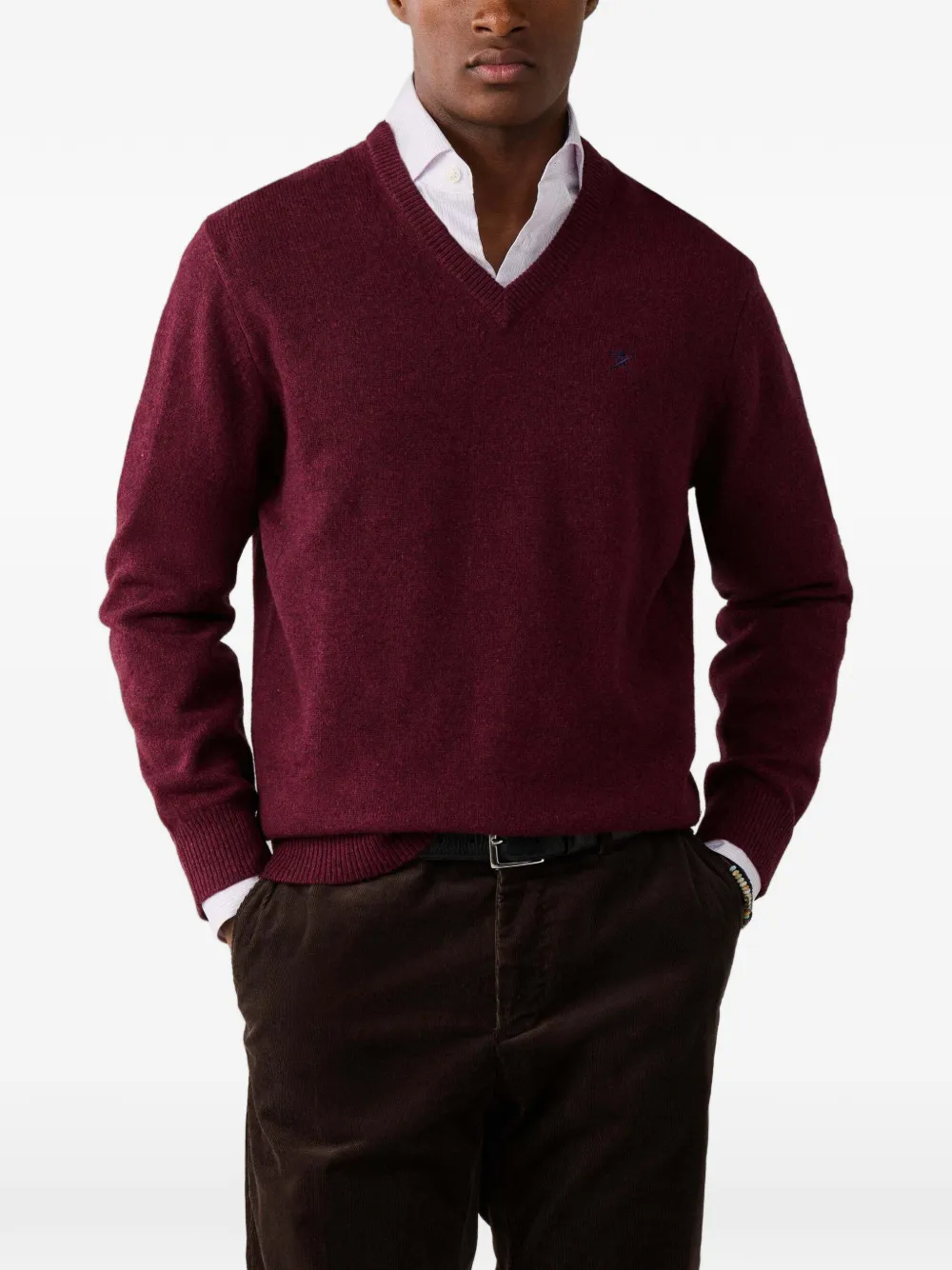 Hackett London V-neck lambswool sweater Rood