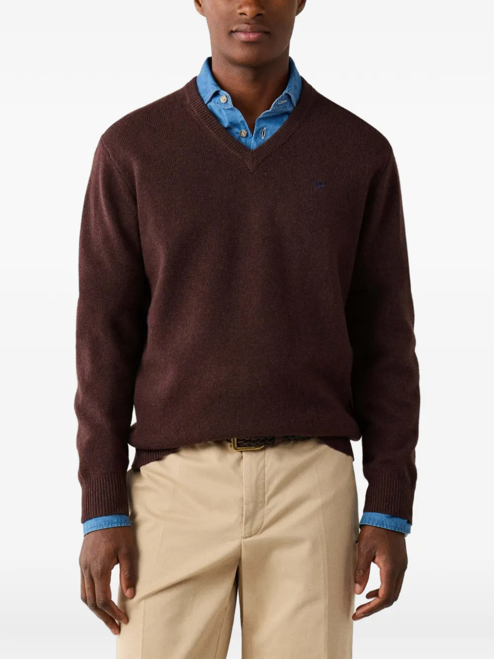 Hackett London V-neck lambswool sweater Bruin