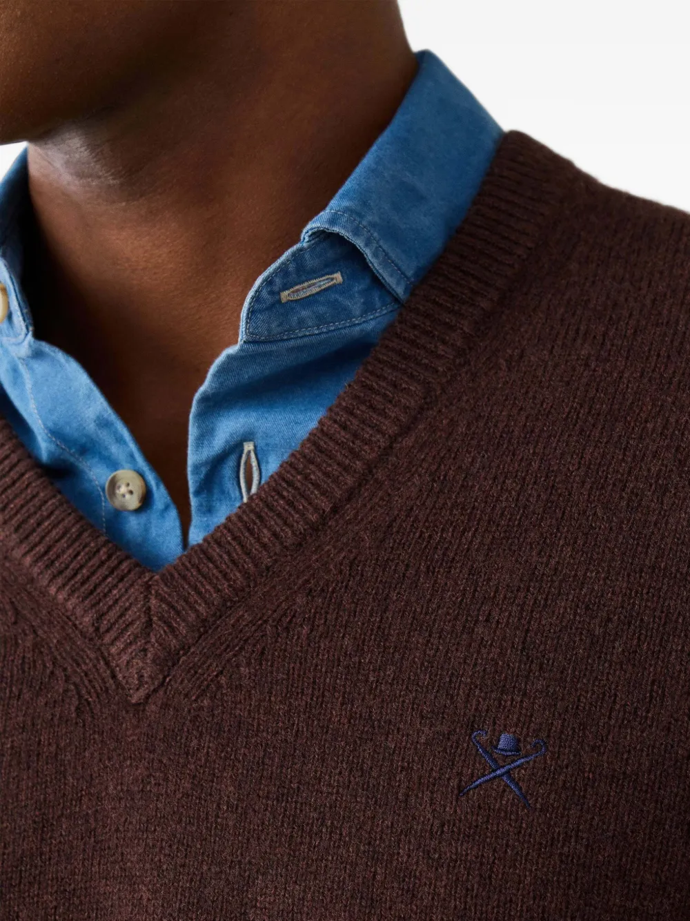 Hackett London V-neck lambswool sweater Bruin