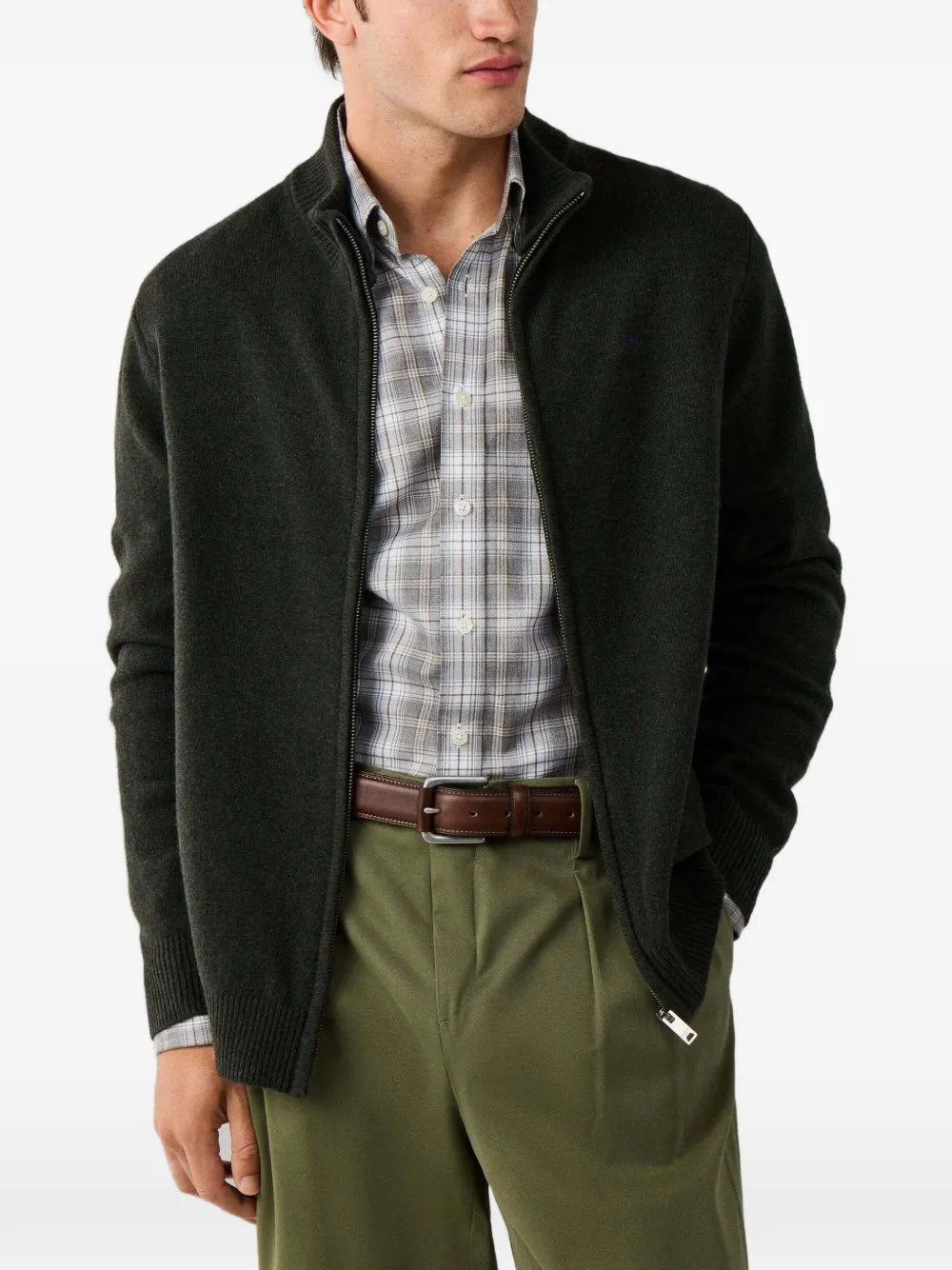 Hackett London zip-up lambswool cardigan Groen