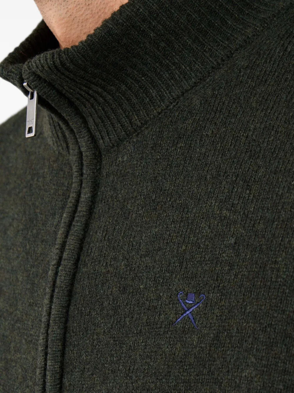 Hackett London zip-up lambswool cardigan Groen