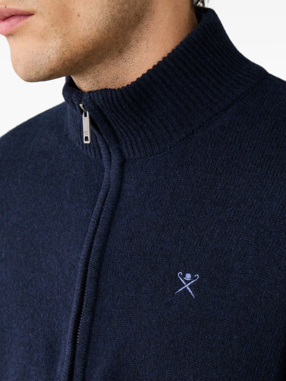 Hackett London zip-up lambswool cardigan Blauw