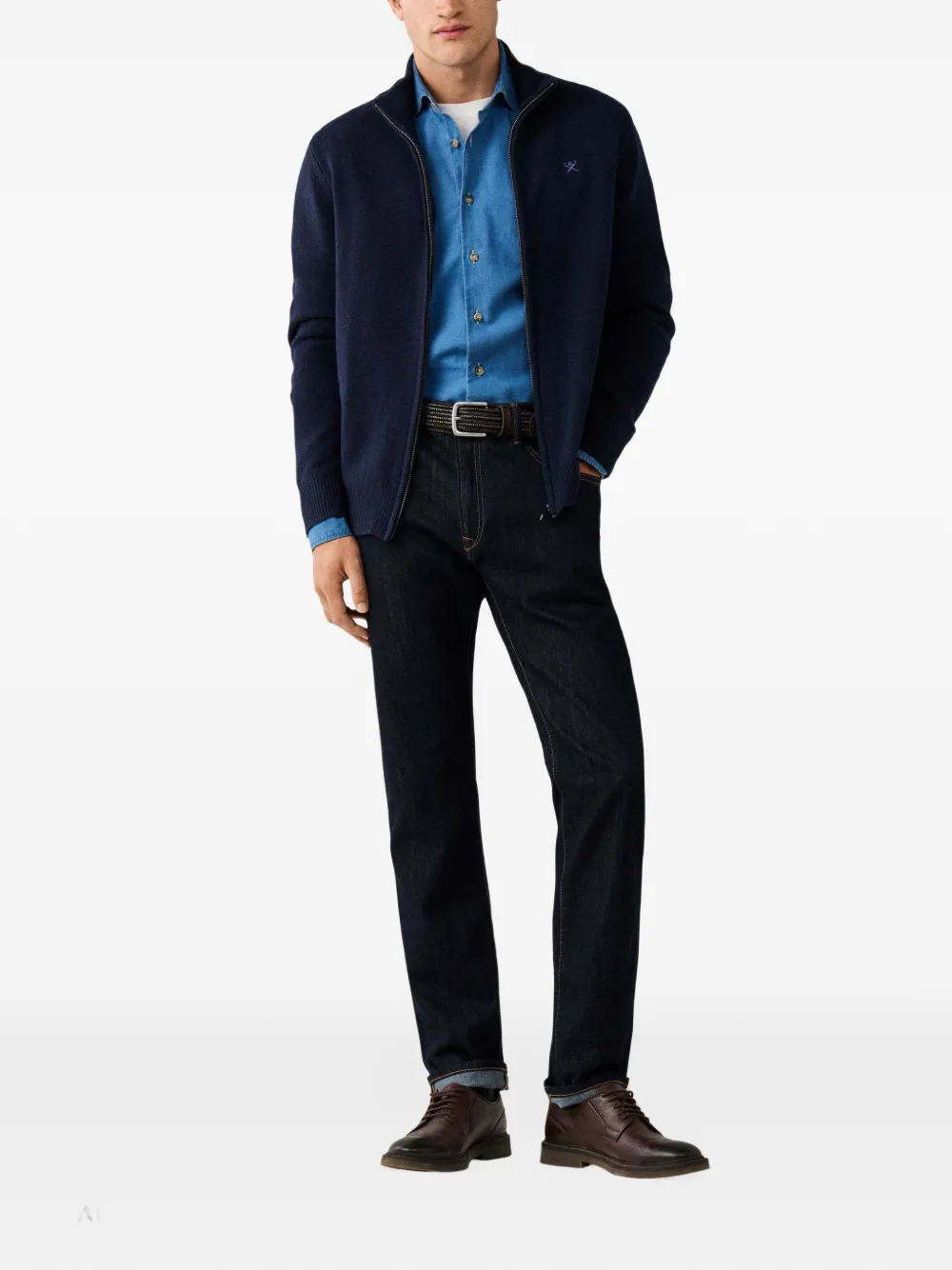 Hackett London zip-up lambswool cardigan Blauw