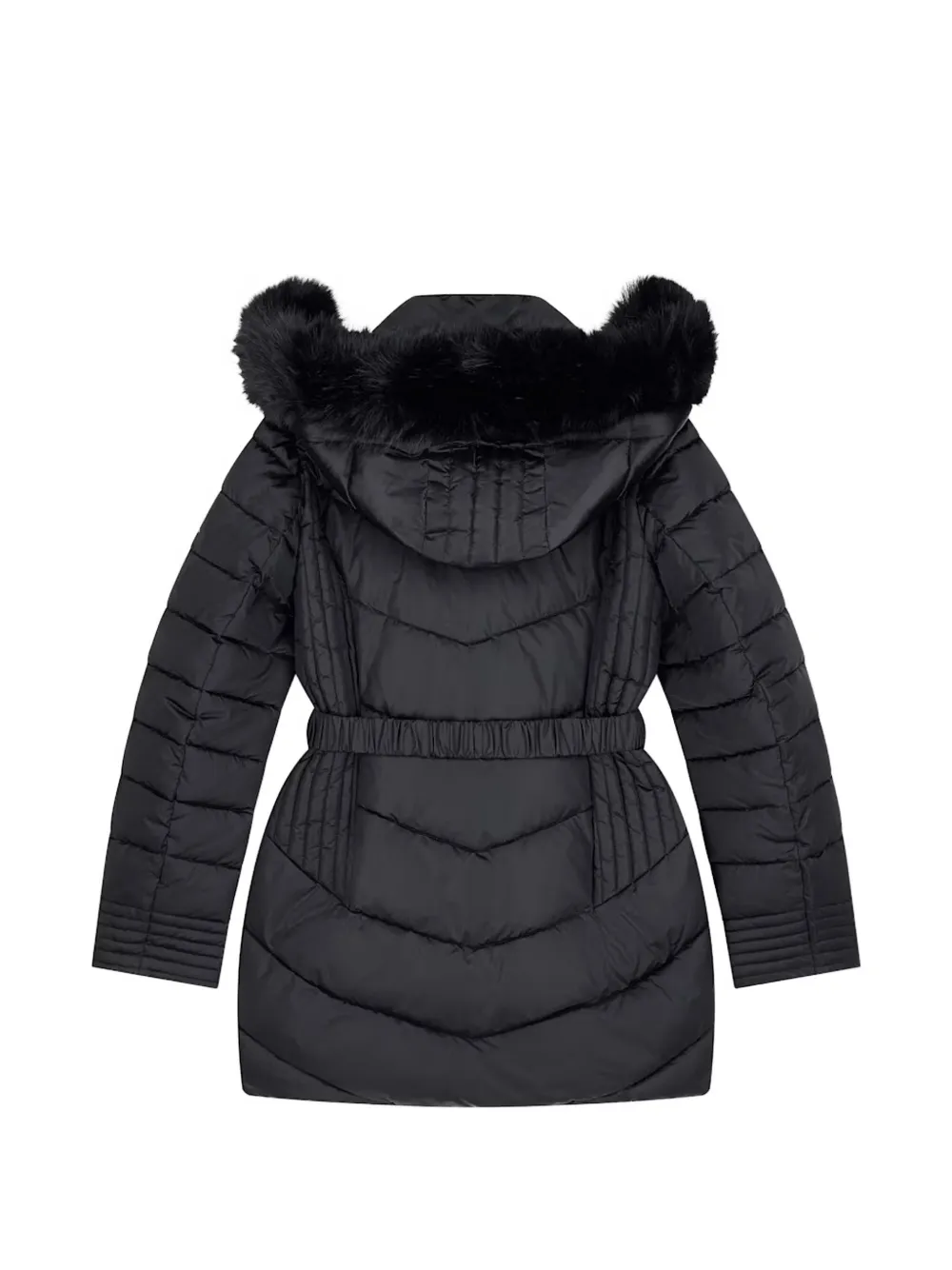 Ea7 Emporio Armani belted faux-fur trim padded coat Zwart
