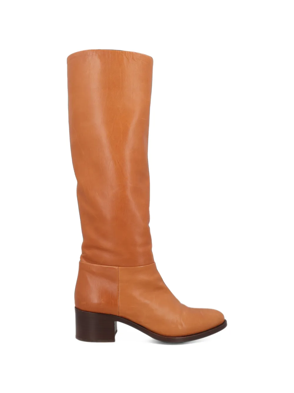 Pre-owned Prada Leather Knee-high Boots In Brown