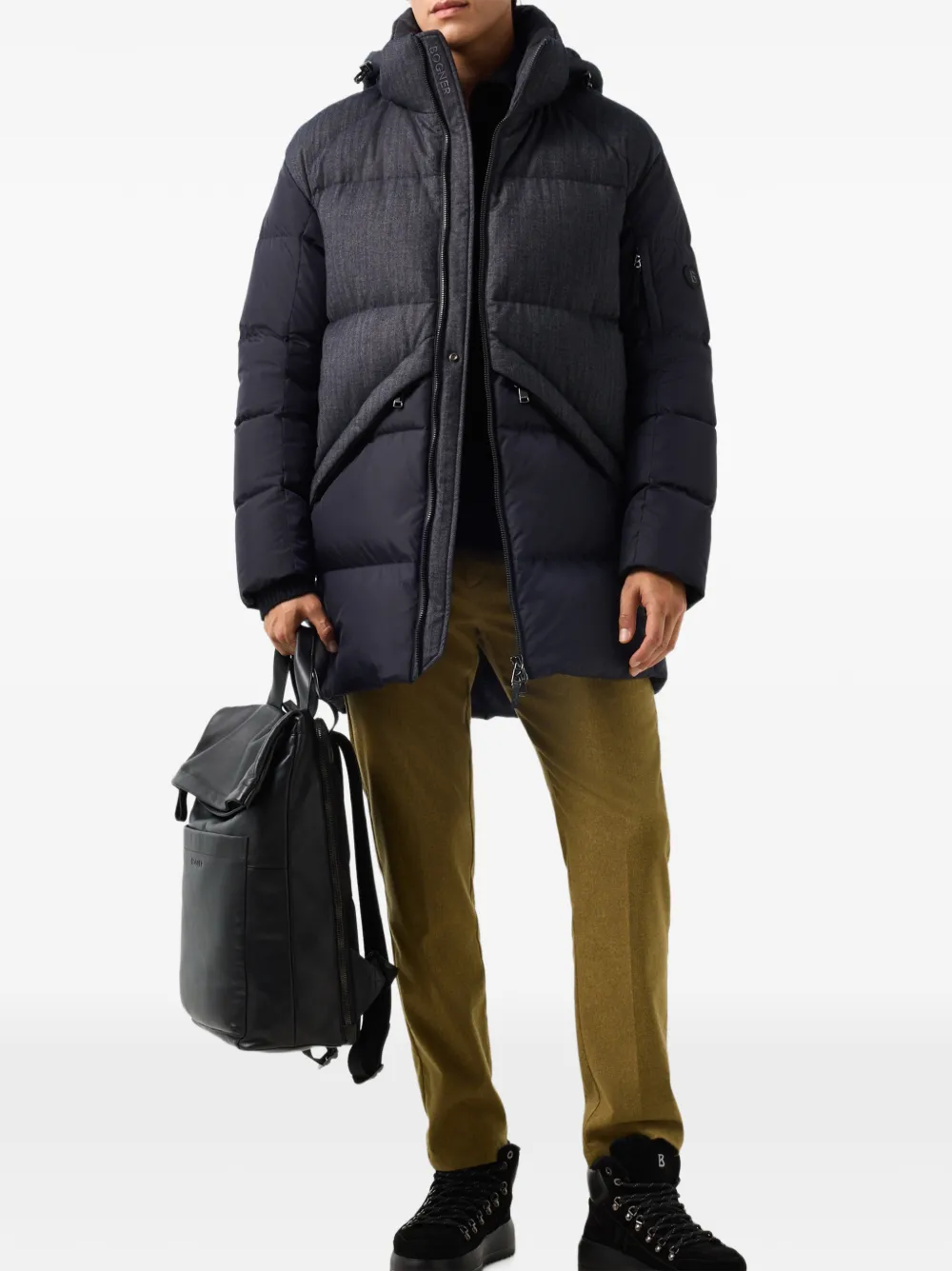 BOGNER Jones herringbone-panel quilted down coat Blauw