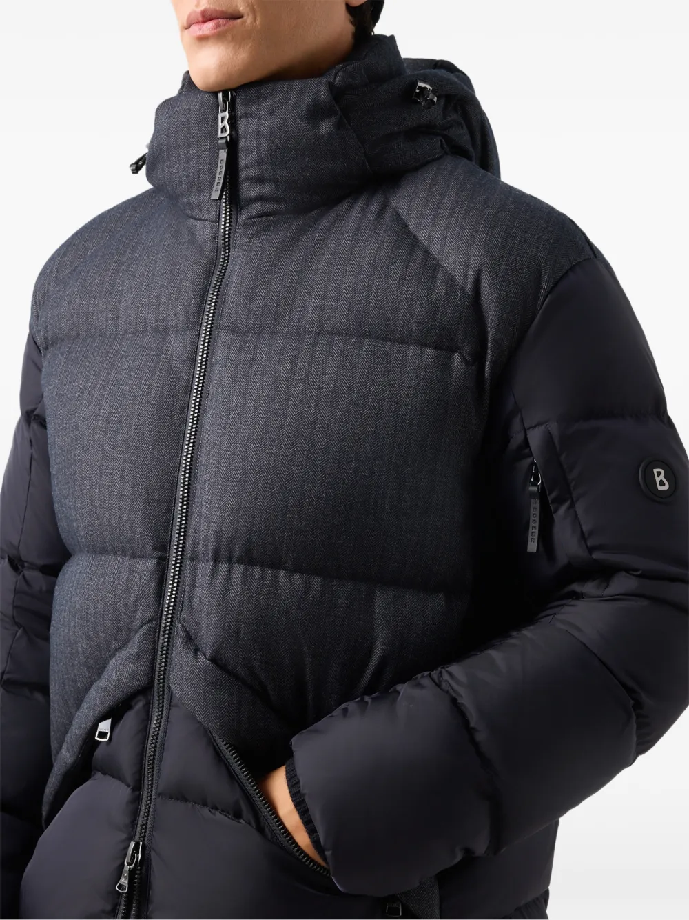 BOGNER Jones herringbone-panel quilted down coat Blauw