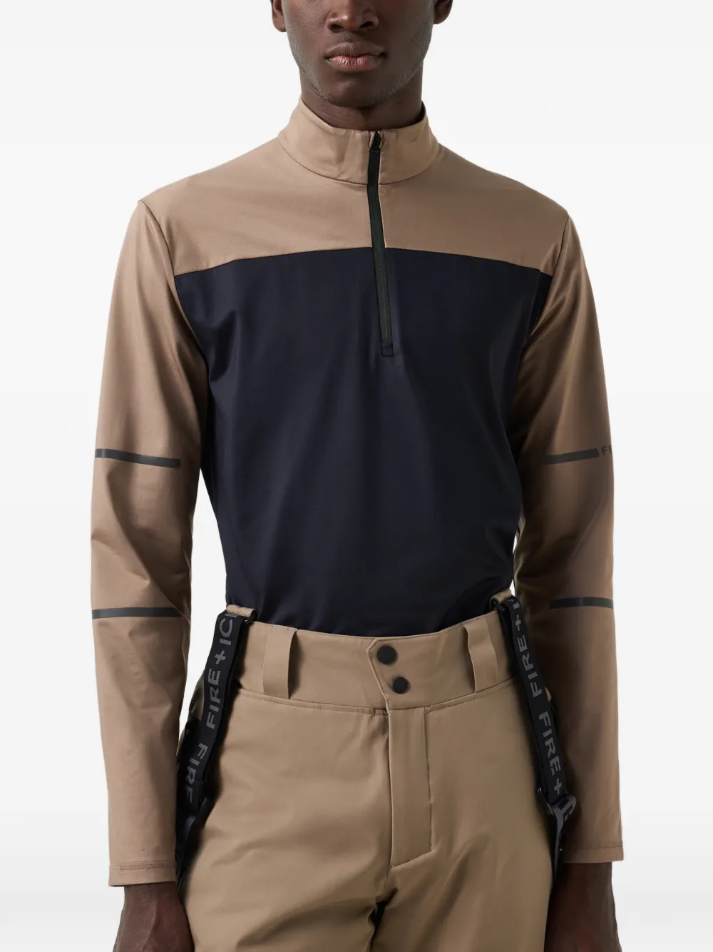 BOGNER FIRE+ICE Phil colour-block zip-up performance top Beige