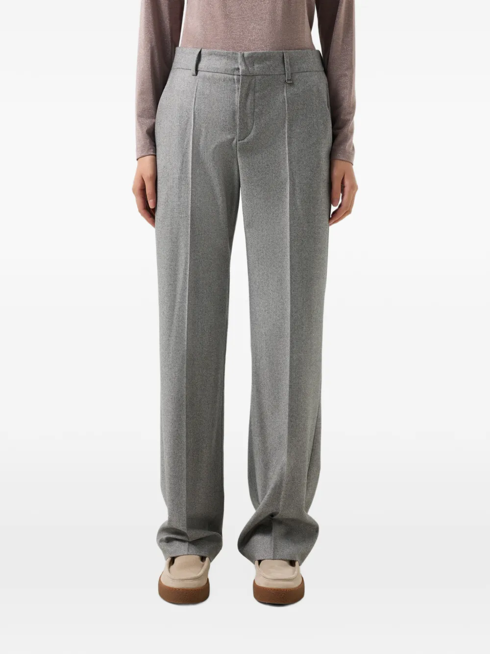 BOGNER Jody herringbone-pattern virgin-wool tailored trousers Grijs