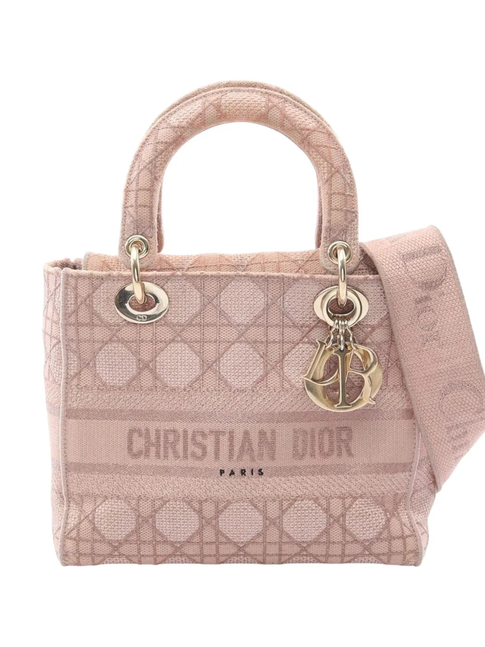 Christian Dior Pre-Owned 2010-2026 Medium Canvas Cannage Lady D Lite satchel - Nude