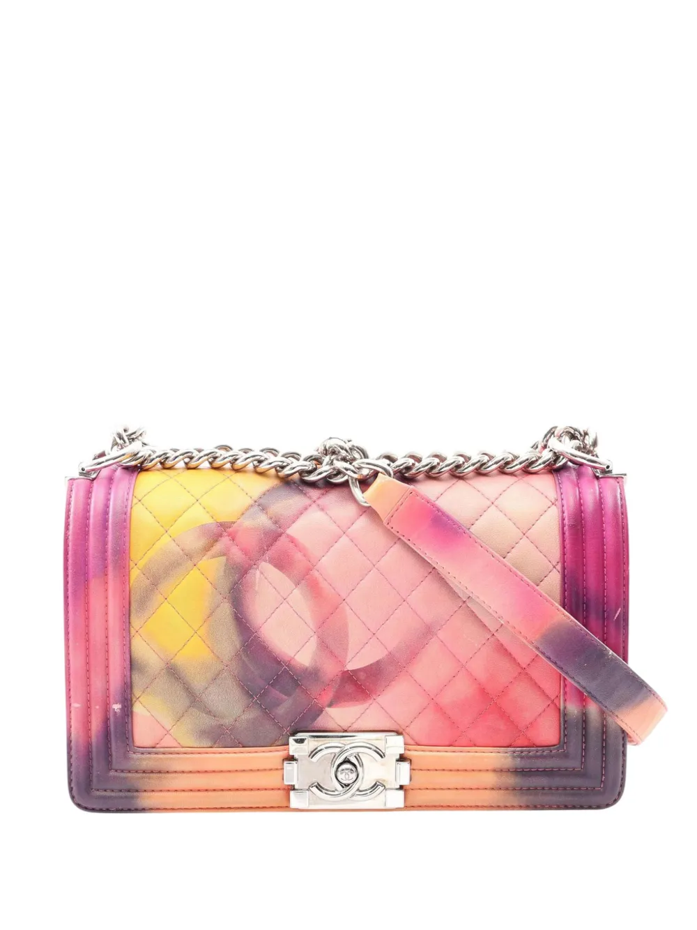 CHANEL Pre-Owned 2014-2015 Old Medium Quilted Lambskin Flower Power Boy Flap crossbody bag - Rosa