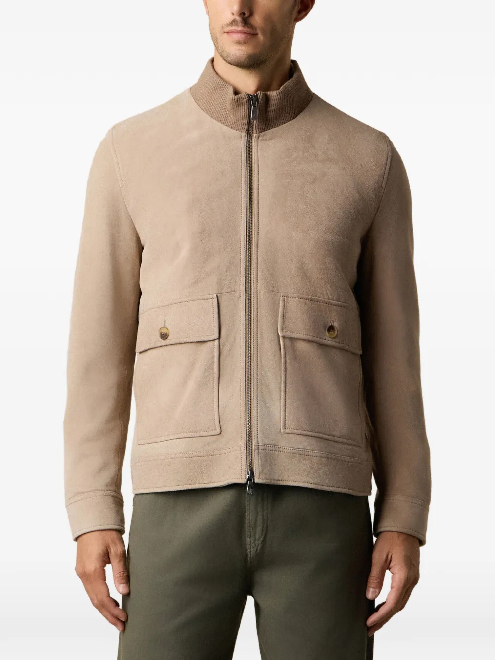 Brooks Brothers zip-up suede jacket - Nude