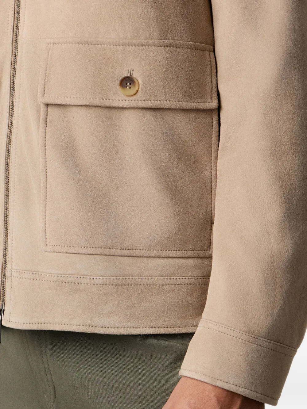 Brooks Brothers zip-up suede jacket Beige