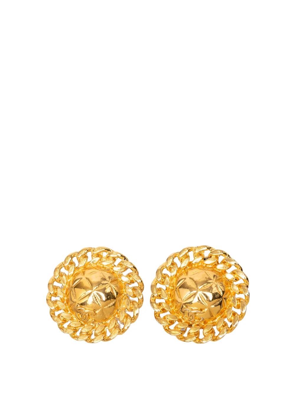 CHANEL Pre-Owned 1970-1990 CC Gold Plated Matelasse Chain Around Clip On Earrings costume earrings