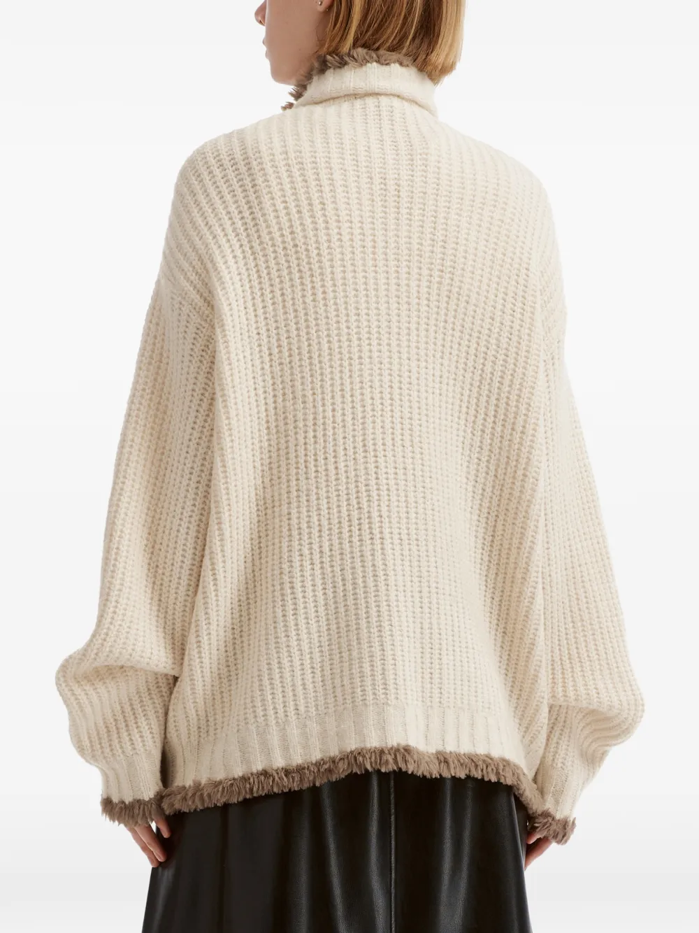 tout a coup faux-fur-trim ribbed-knit cardigan Beige