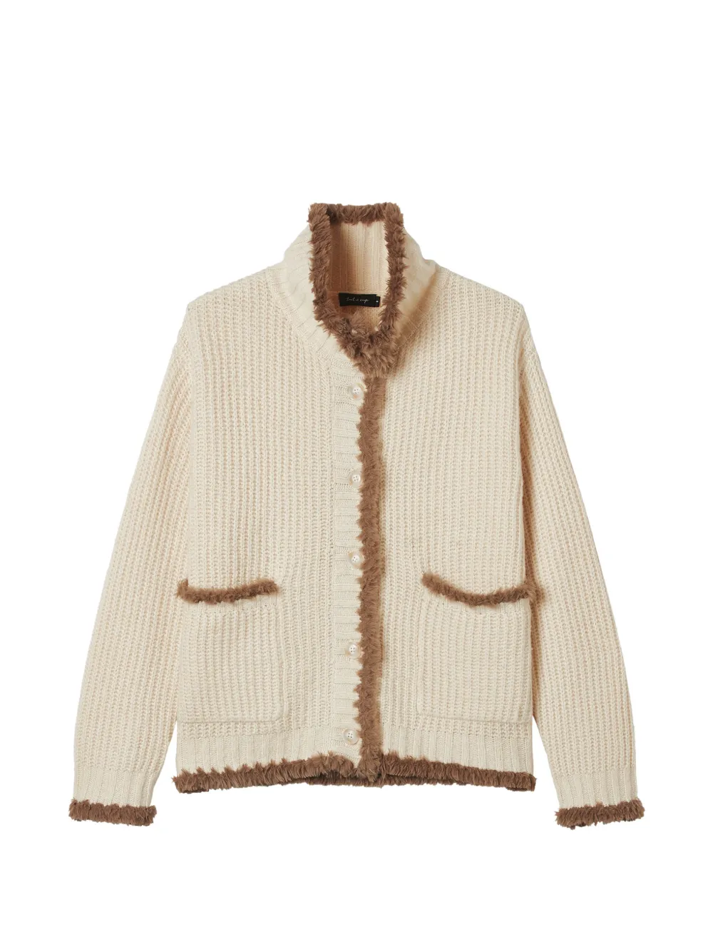 Tout a coup faux-fur-trim ribbed-knit cardigan Beige
