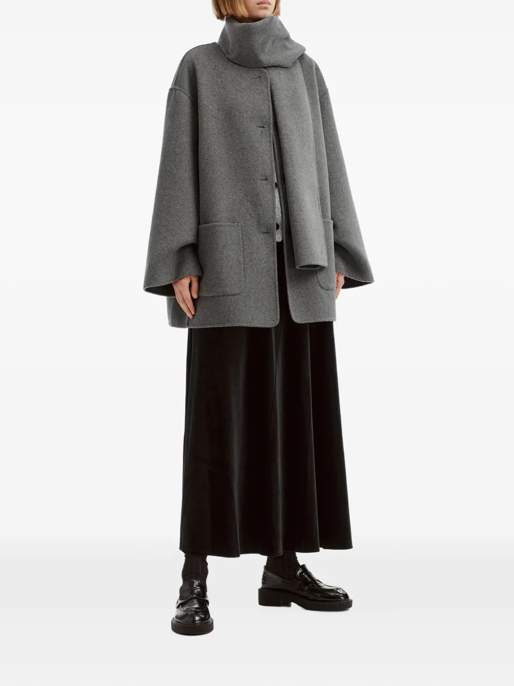 b+ab scarf-detail button-up coat - Grau
