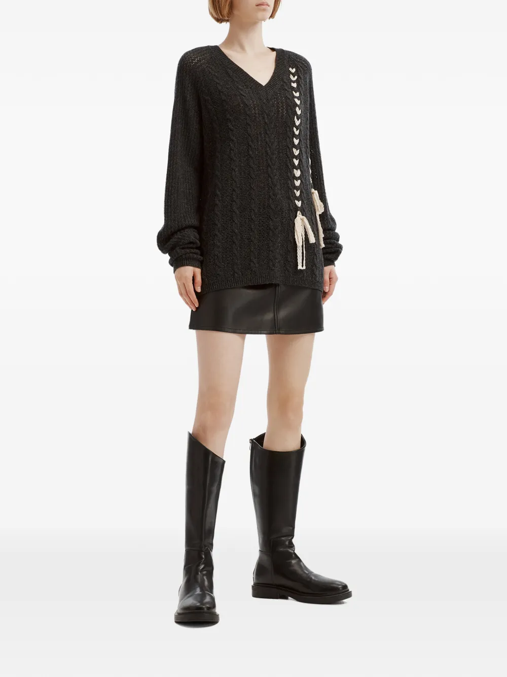 b+ab lace-up cable-knit sweater Grijs