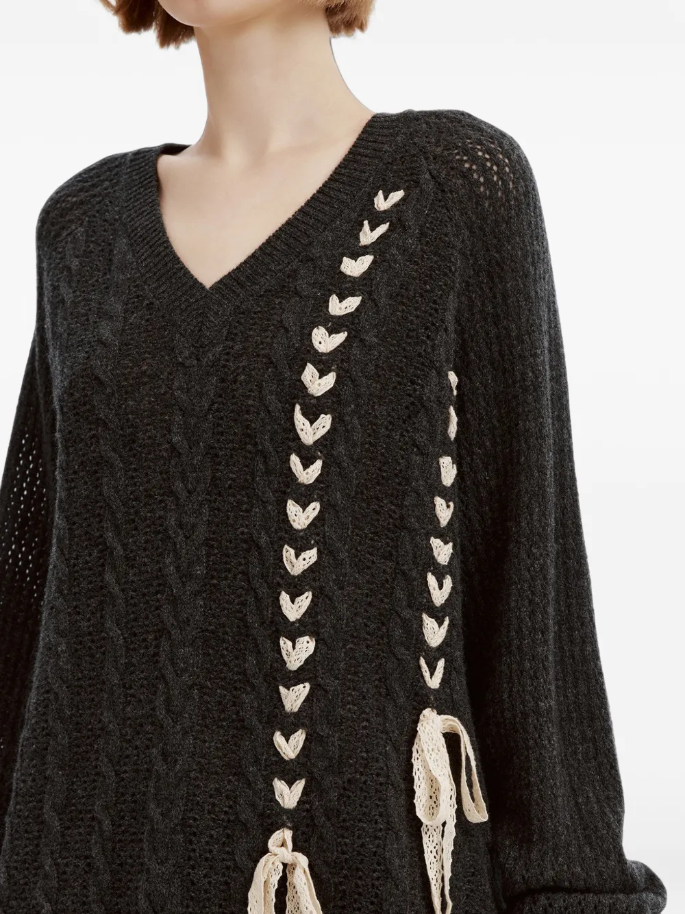b+ab lace-up cable-knit sweater Grijs
