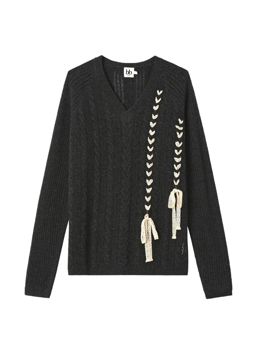B+ab Lace-up Cable-knit Sweater In Blue