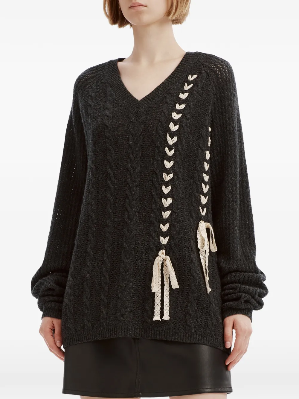 b+ab lace-up cable-knit sweater Grijs