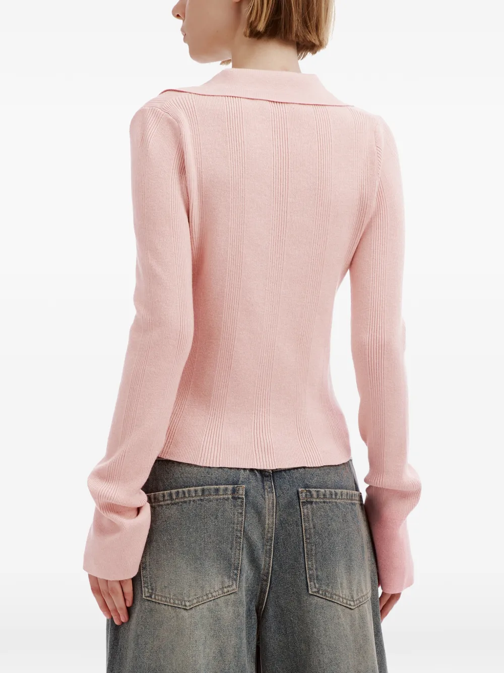 tout a coup ribbed-knit flared-sleeve cardigan Roze