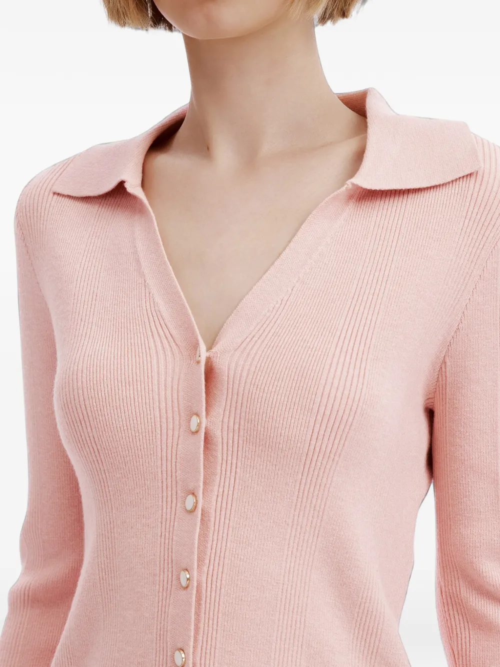 tout a coup ribbed-knit flared-sleeve cardigan Roze