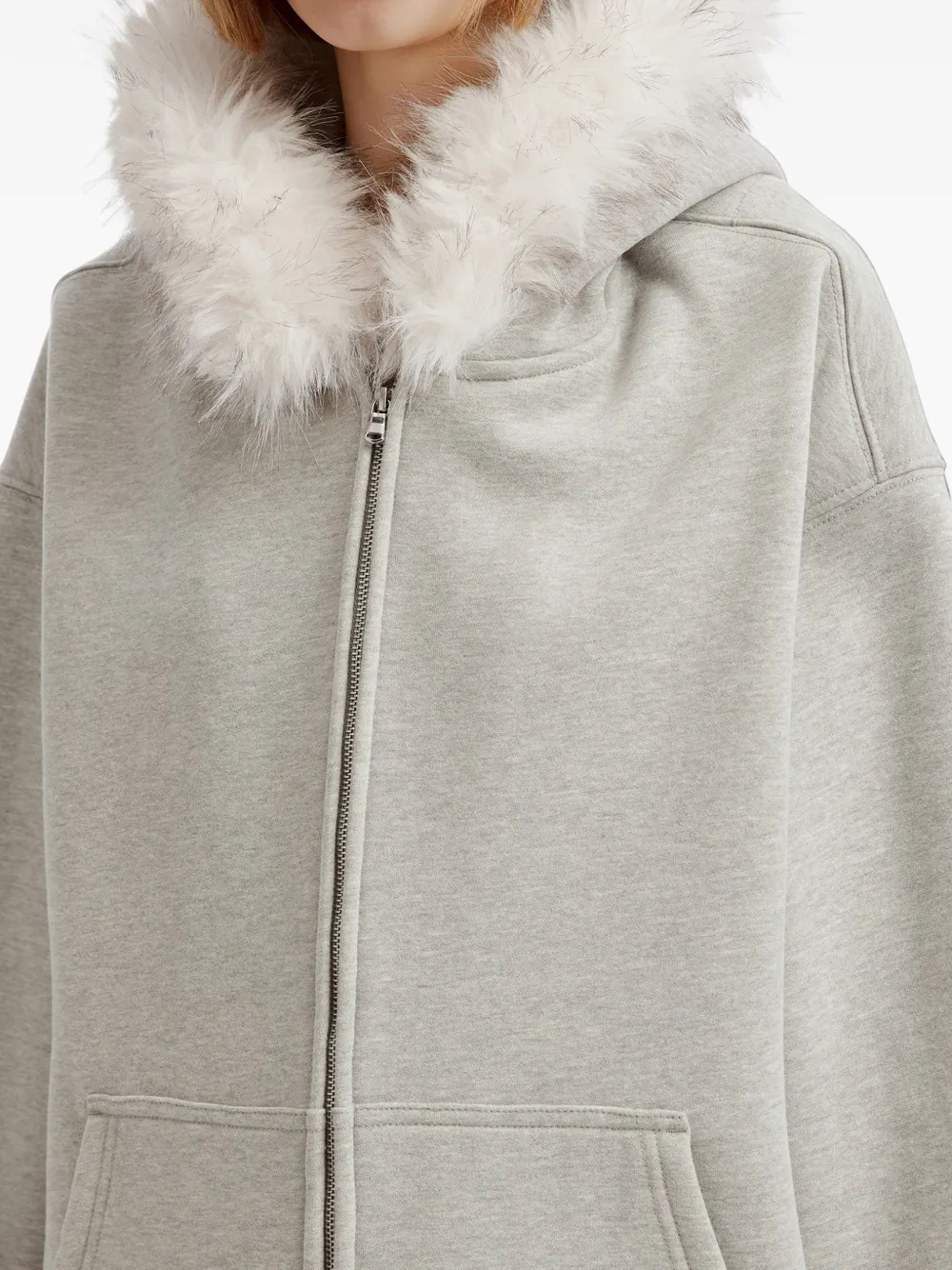 b+ab faux-fur-trim zip-up hoodie Grijs