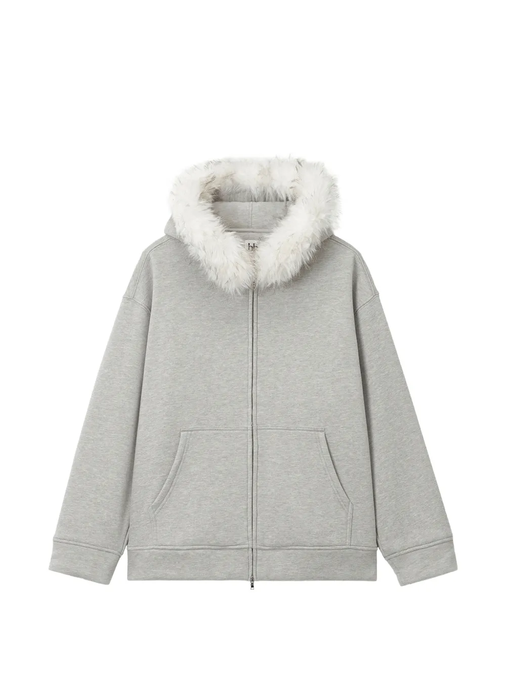 B+ab faux-fur-trim zip-up hoodie Grijs