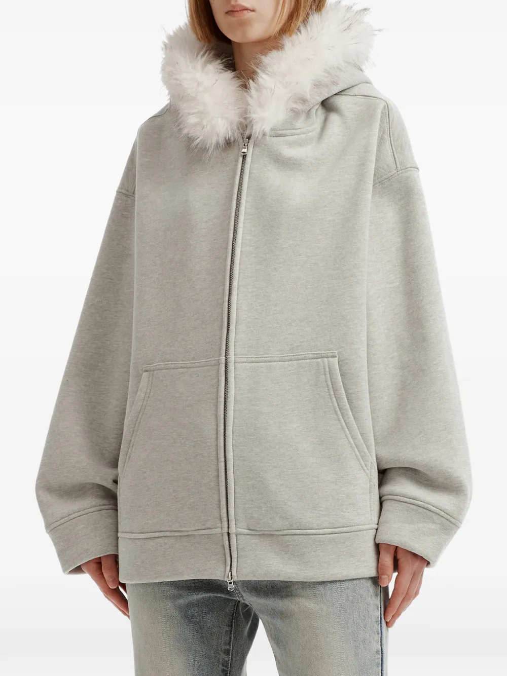 b+ab faux-fur-trim zip-up hoodie Grijs