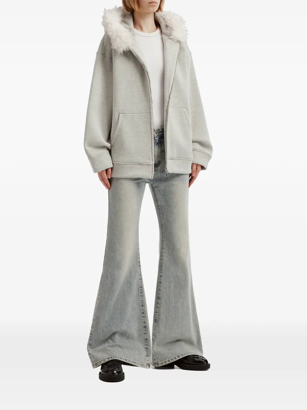 b+ab faux-fur-trim zip-up hoodie Grijs