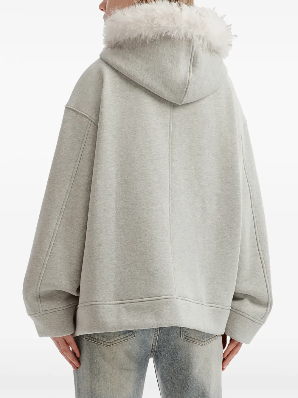 b+ab faux-fur-trim zip-up hoodie Grijs