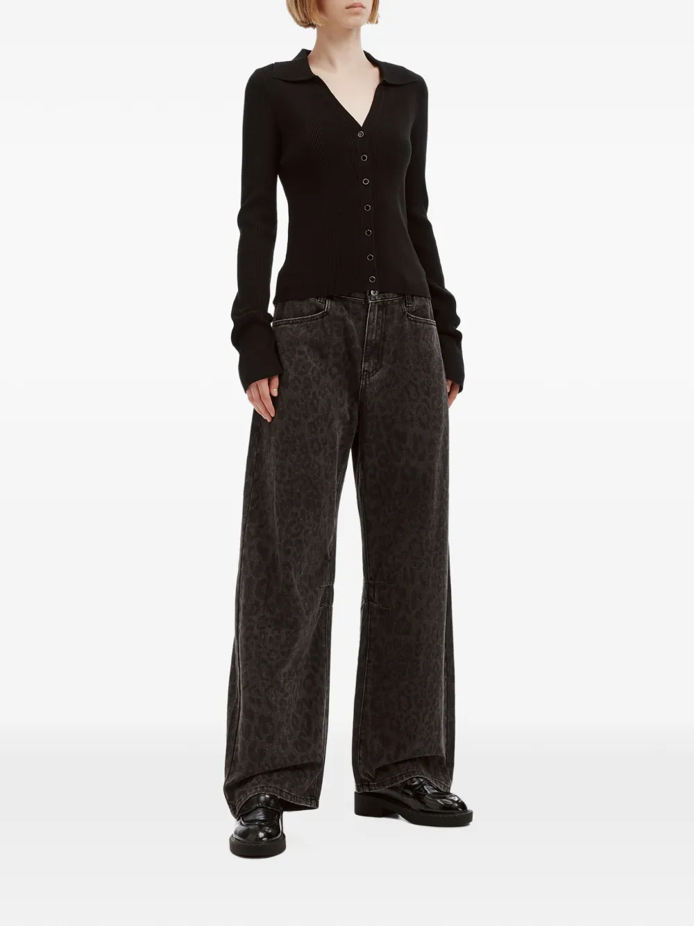 tout a coup ribbed-knit flared-cuff cardigan Zwart