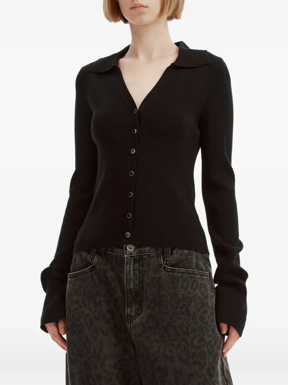 tout a coup ribbed-knit flared-cuff cardigan Zwart