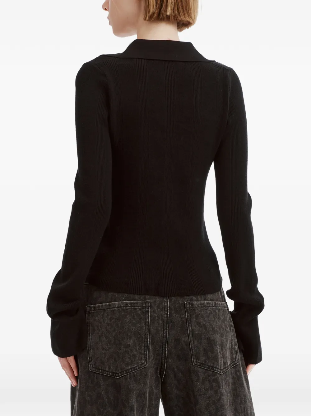 tout a coup ribbed-knit flared-cuff cardigan Zwart
