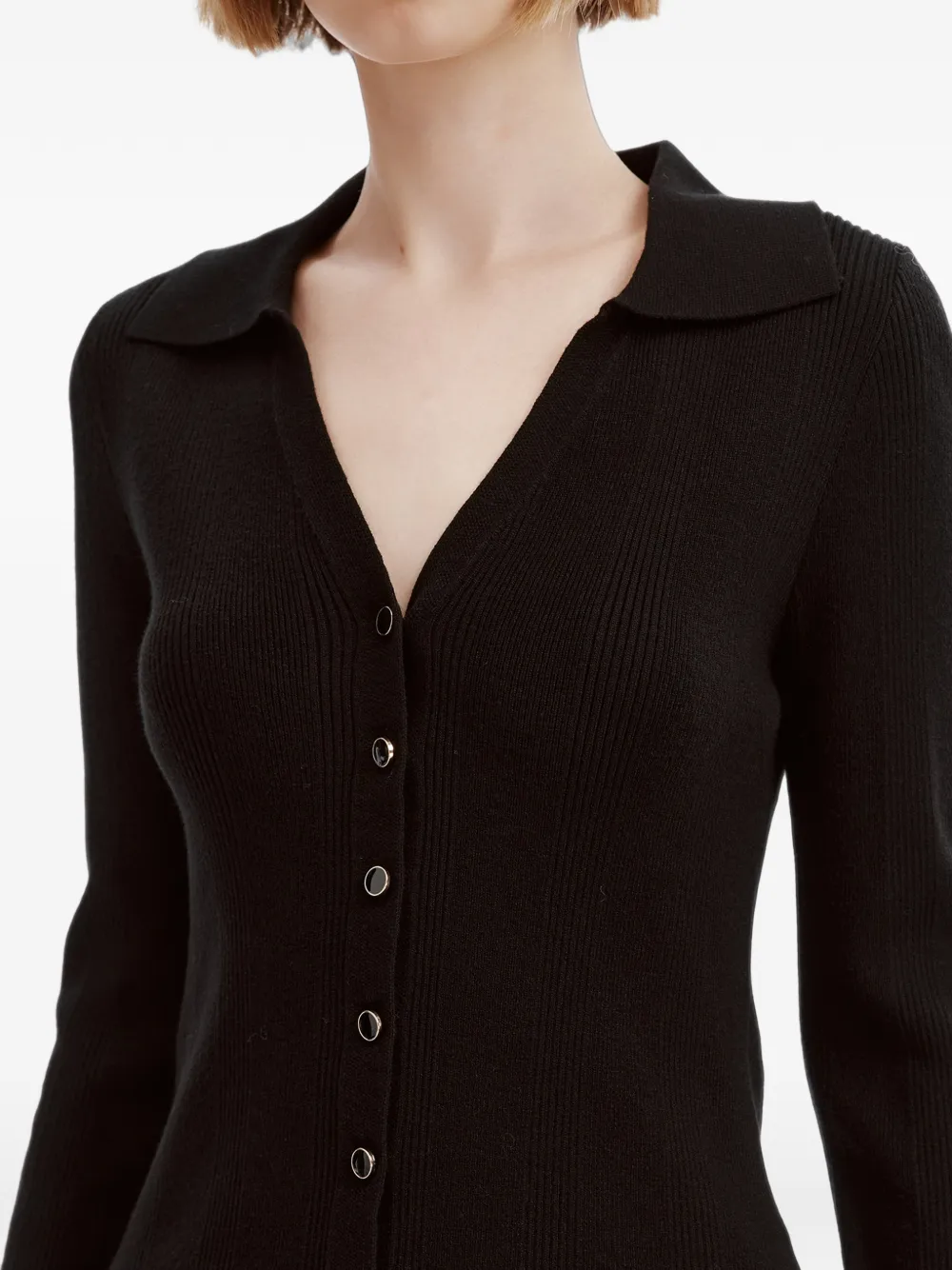 tout a coup ribbed-knit flared-cuff cardigan Zwart