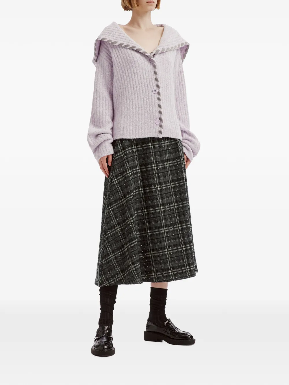 b+ab check rhinestone-embellished midi skirt Zwart