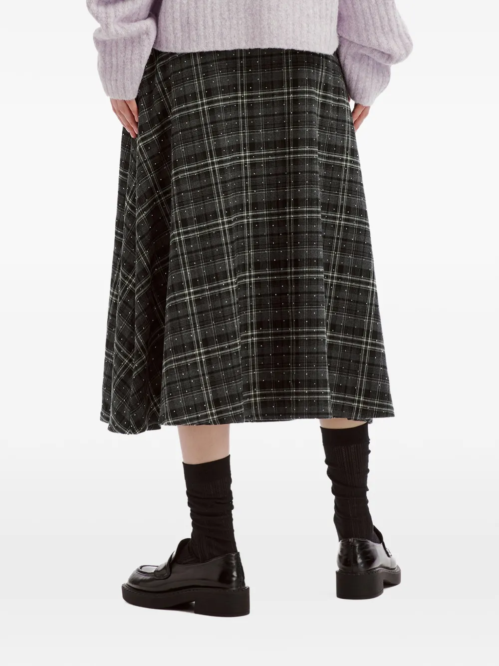 b+ab check rhinestone-embellished midi skirt Zwart