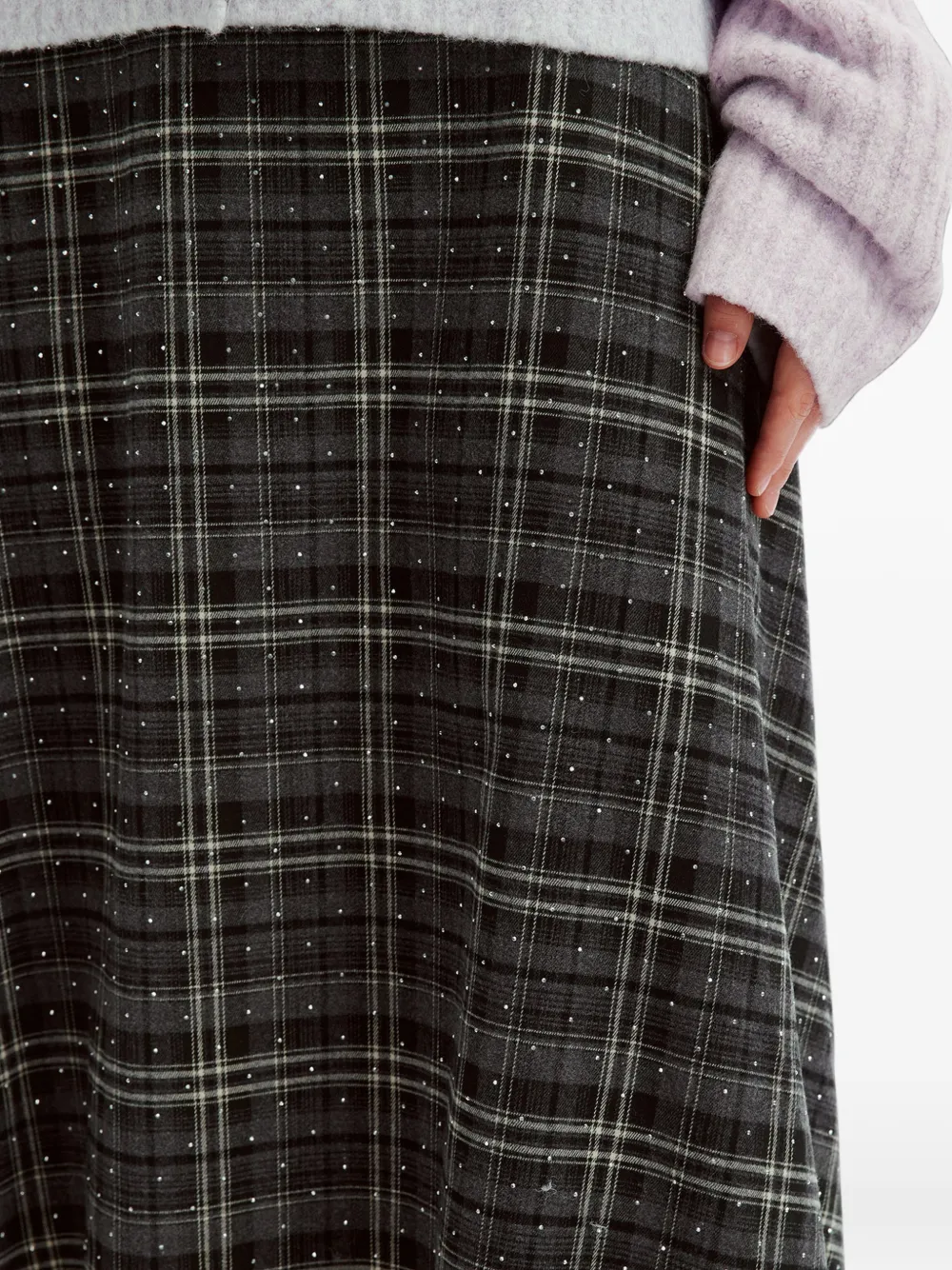 b+ab check rhinestone-embellished midi skirt Zwart