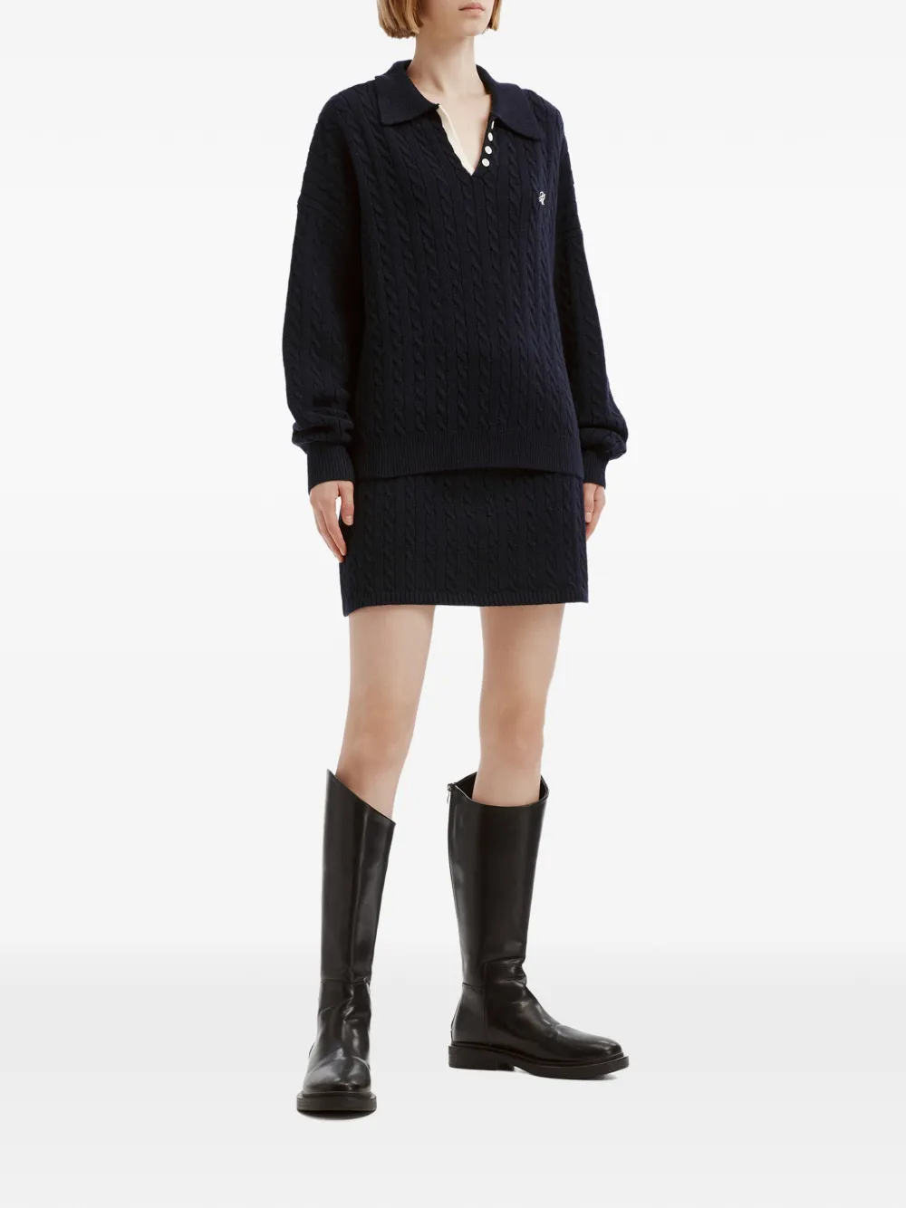 b+ab cable-knit embroidered skirt set Blauw