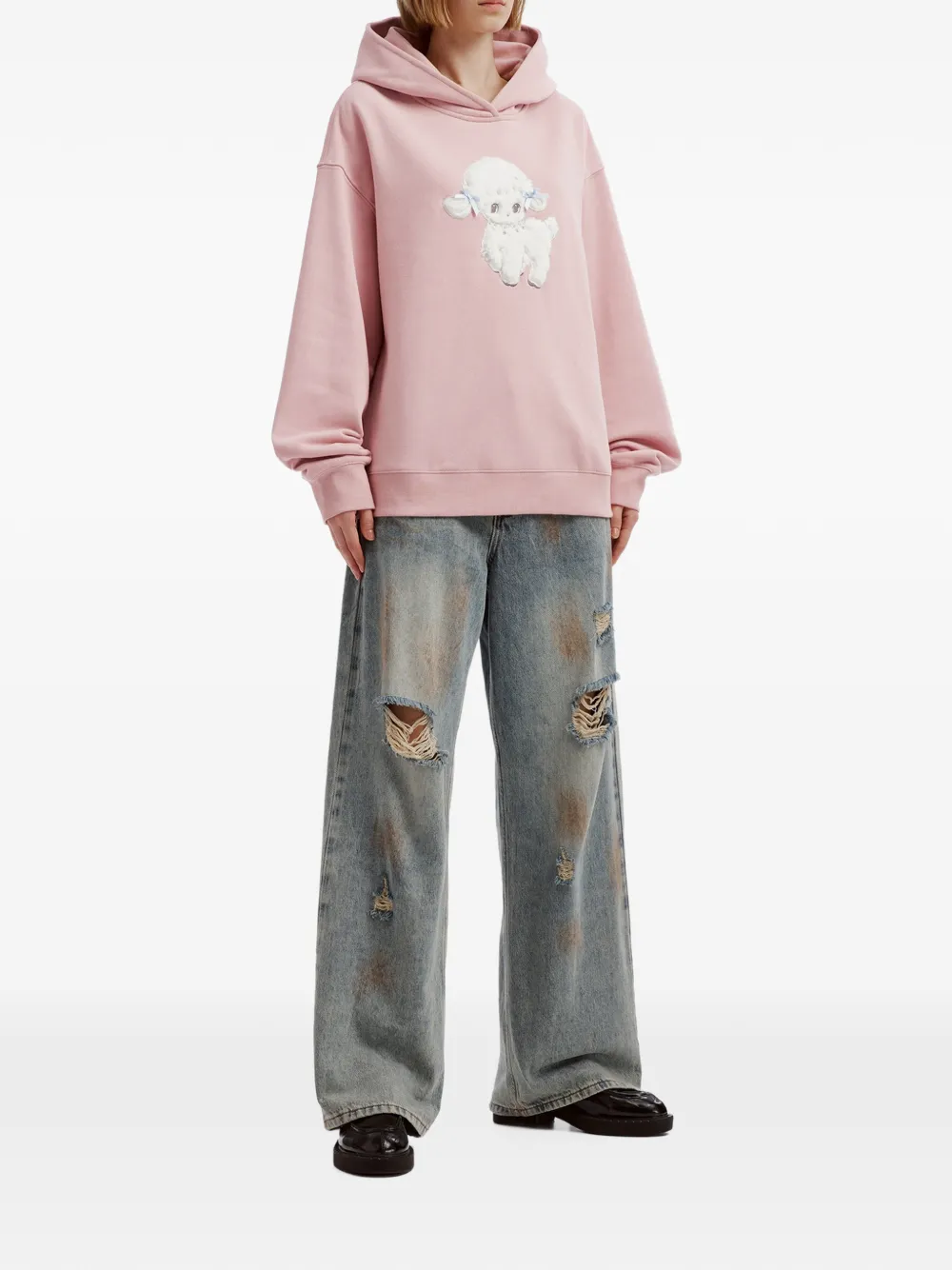 tout a coup embroidered-poodle hoodie Roze